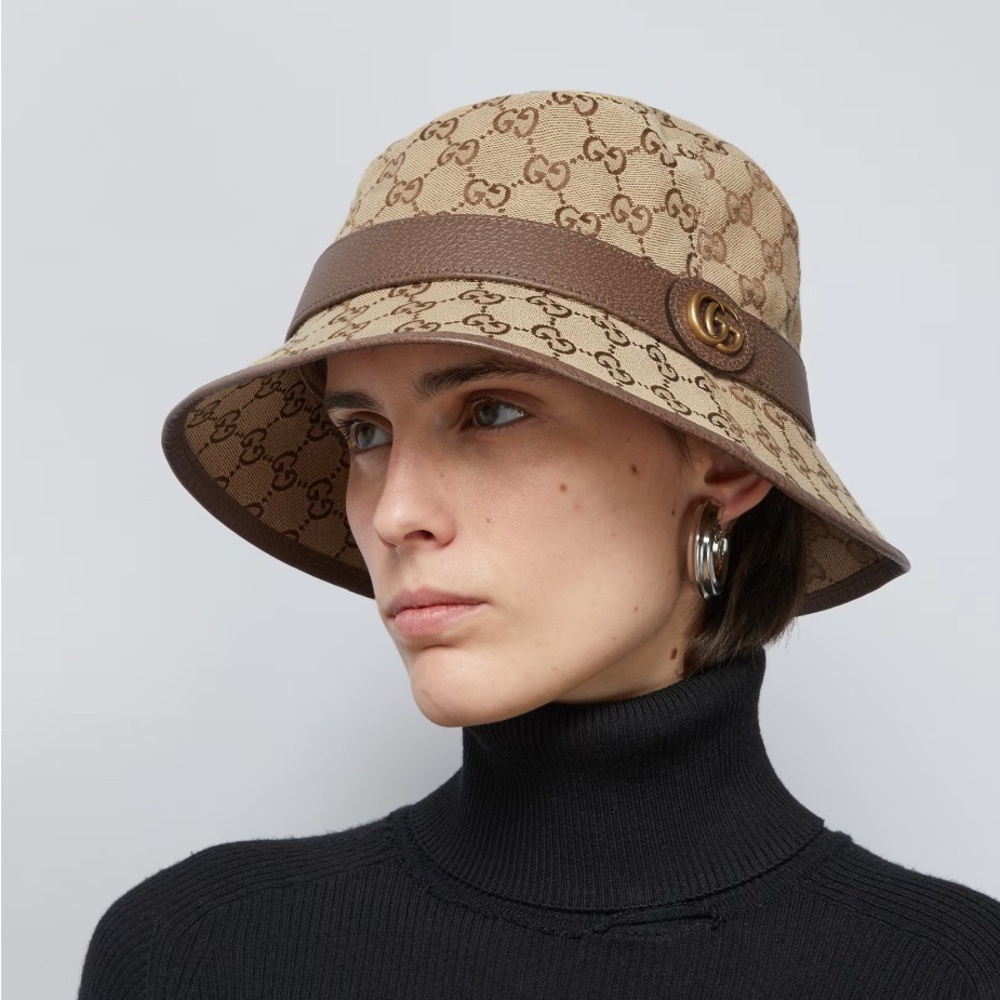 Gucci Cream and Brown Monogram Bucket Hat